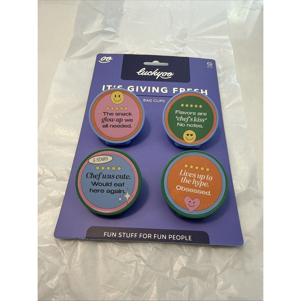 Luckyoo It's Giving Fresh Bag Clips Set of 4 Reusable Food Snack Clips New